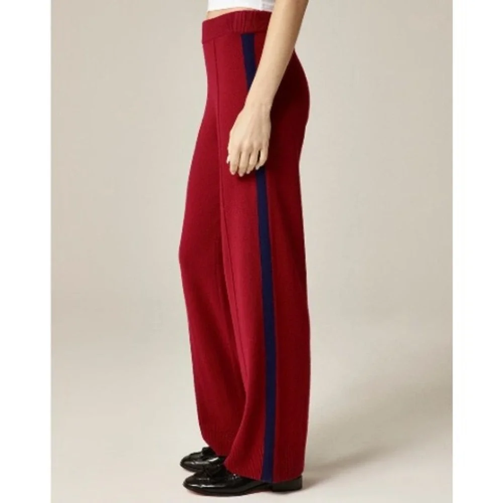 J.Crew Collection Cashmere Track Pants Women M Red Wide Leg Side Stripe $298 NWT - Picture 1 of 16